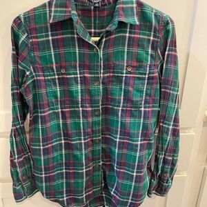 Chaps Teal and Pink Plaid Shirt